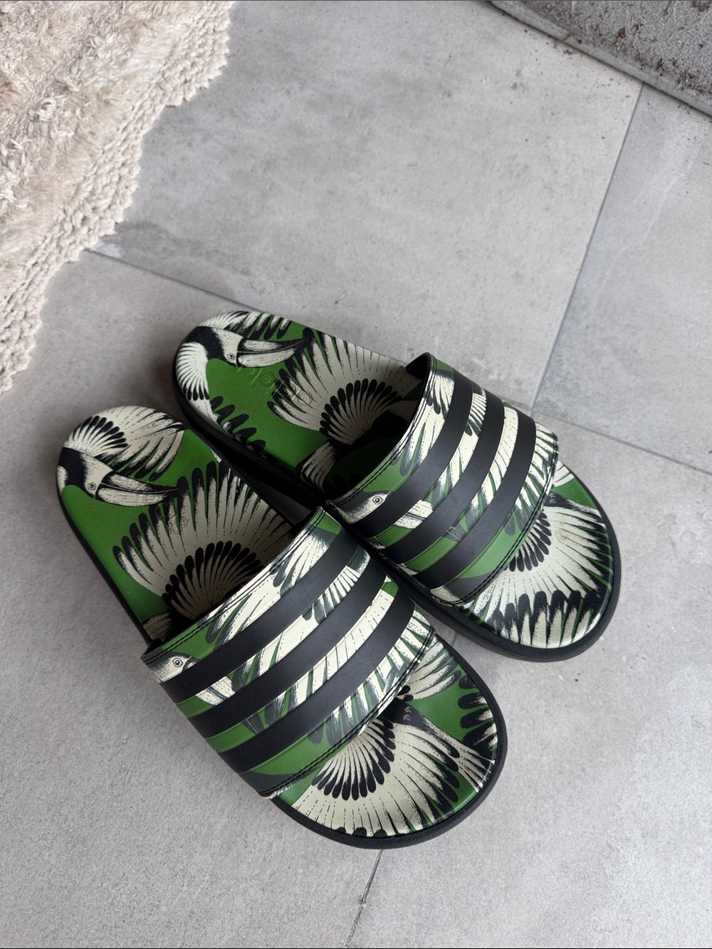 adidas Green Black Floral Slide Sandals